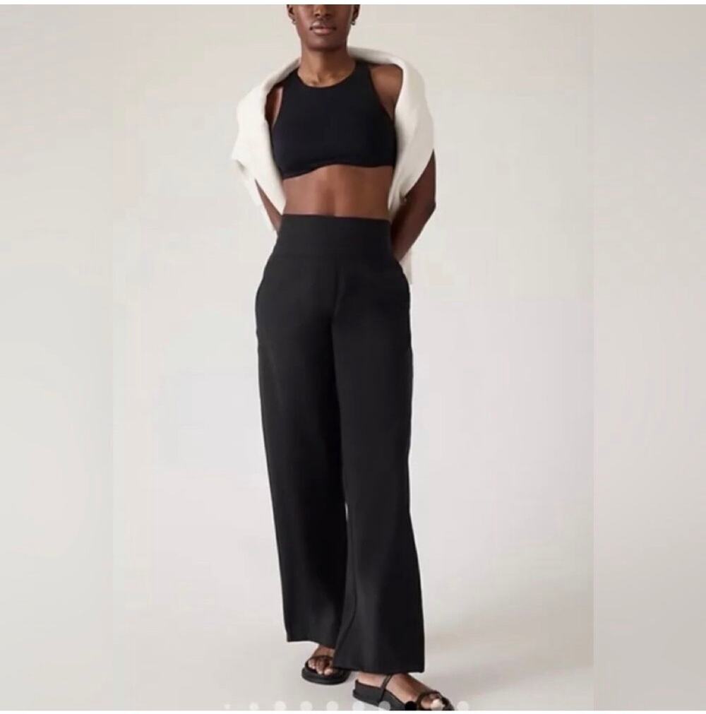 Athleta Pants Womens Large Petite Venice High Rise Wide Leg Travel Pull On Solid